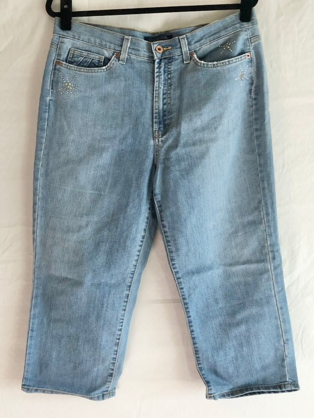 Retro Jeanstar Rhinestone Embellished Cropped Jeans Light Blue